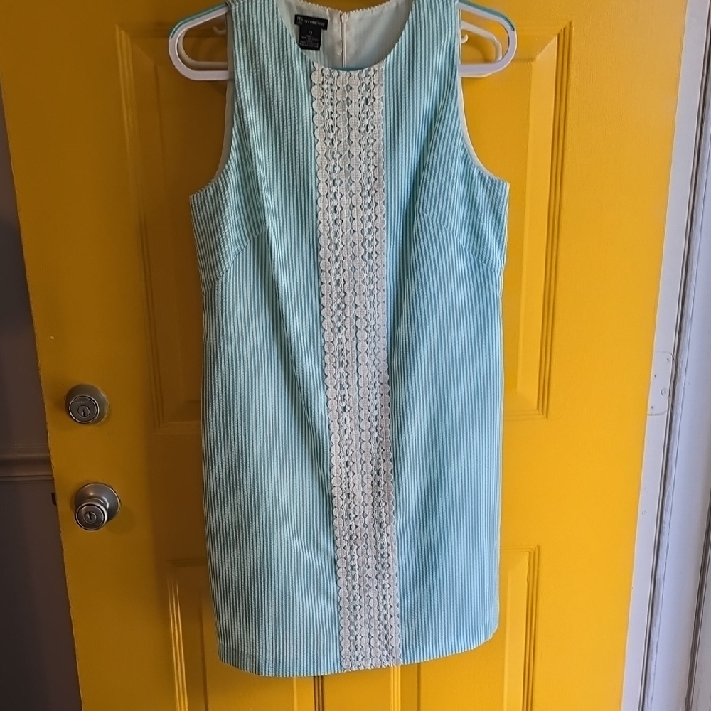 New Directions Blue Sheath Mini Dress Crew Neck Sleeveless